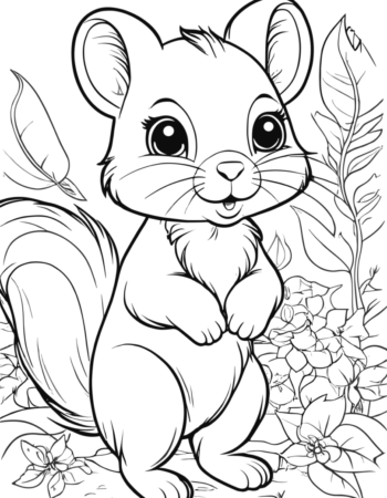 Dibujo para colorear de una pequeña ardilla curiosa